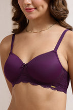 AMANTE -87701-Lace Elegance Padded Non-Wired Bra-PURPLE
