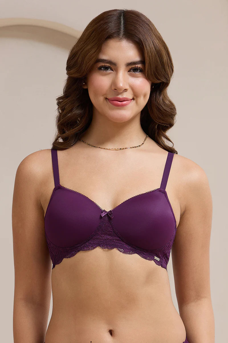 AMANTE -87701-Lace Elegance Padded Non-Wired Bra-PURPLE