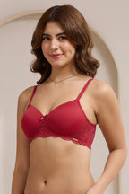 AMANTE -87701-Lace Elegance Padded Non-Wired Bra-PURPLE