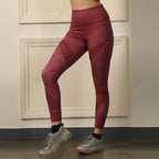 High Waist Ankle Length Sports Leggings with Mesh Panel and Quick Dry
