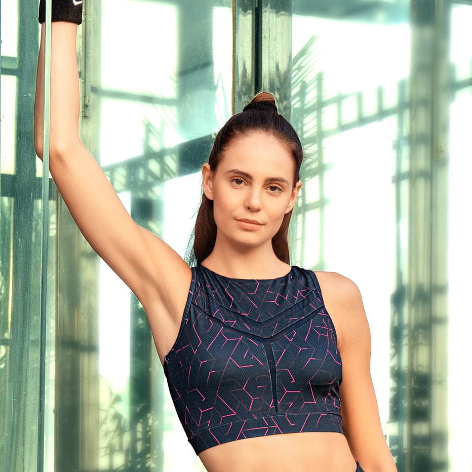 Medium Impact Quicky Dry Padded Sports Bra with Racerback and Mesh Detailing