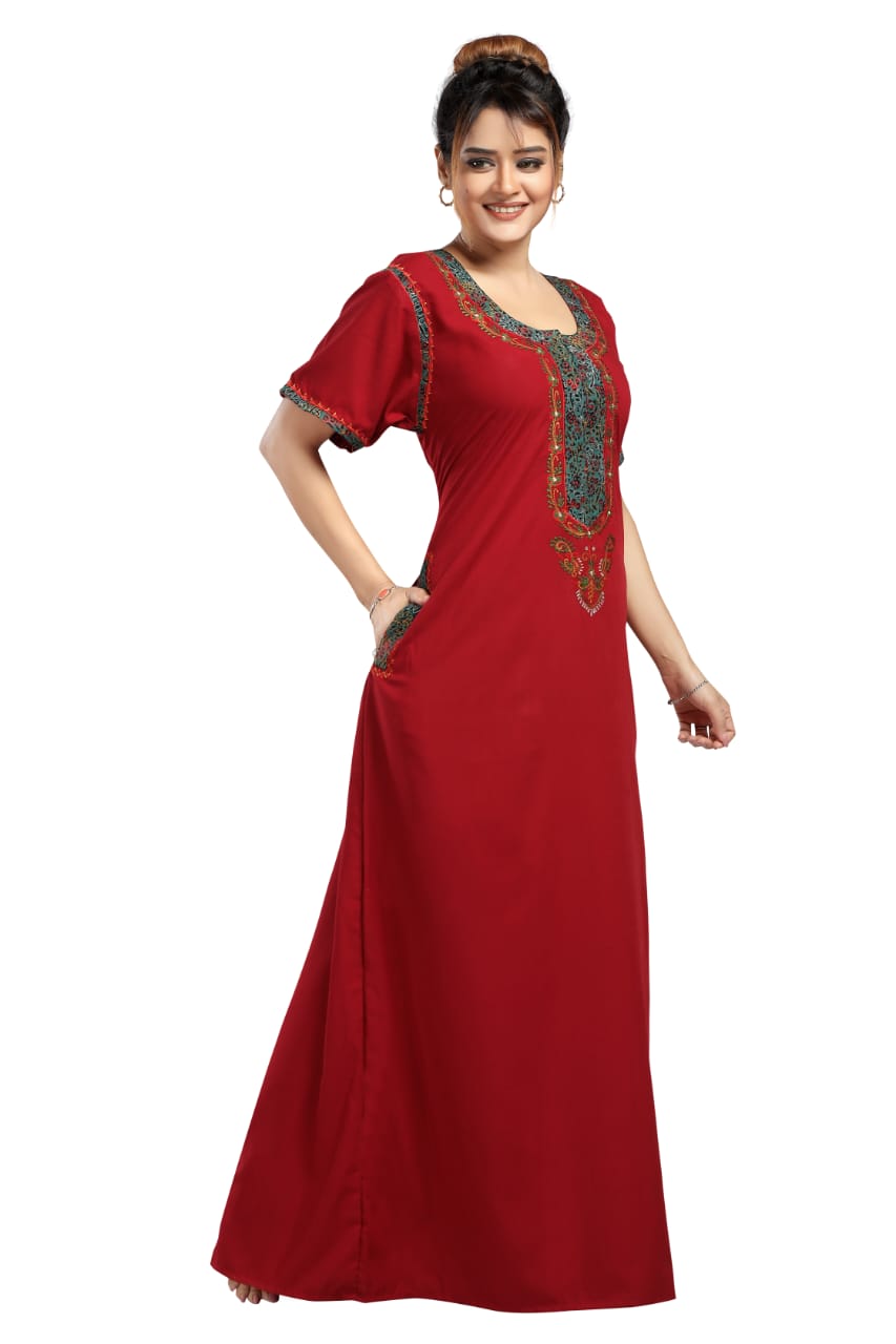 BHOPALI SMALL  WORK NIGHTY MARRON