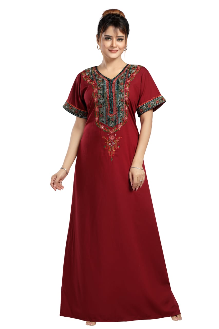 BHOPALI HEAVY  WORK NIGHTY MARRON