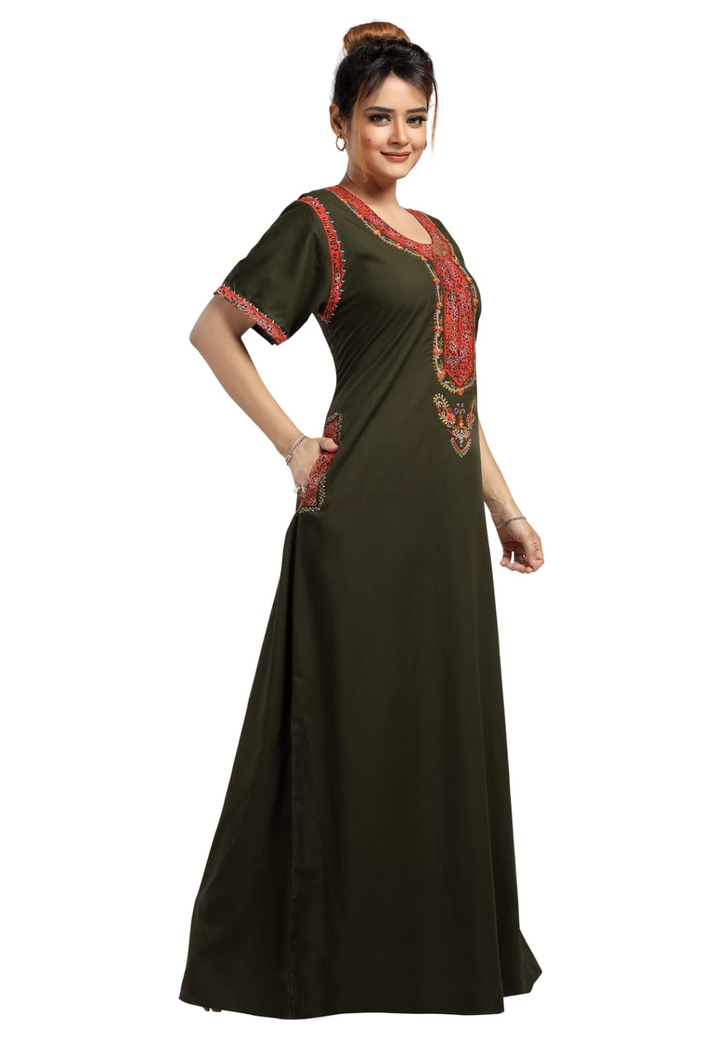BHOPALI SMALL WORK NIGHTY OLIVE GREEN