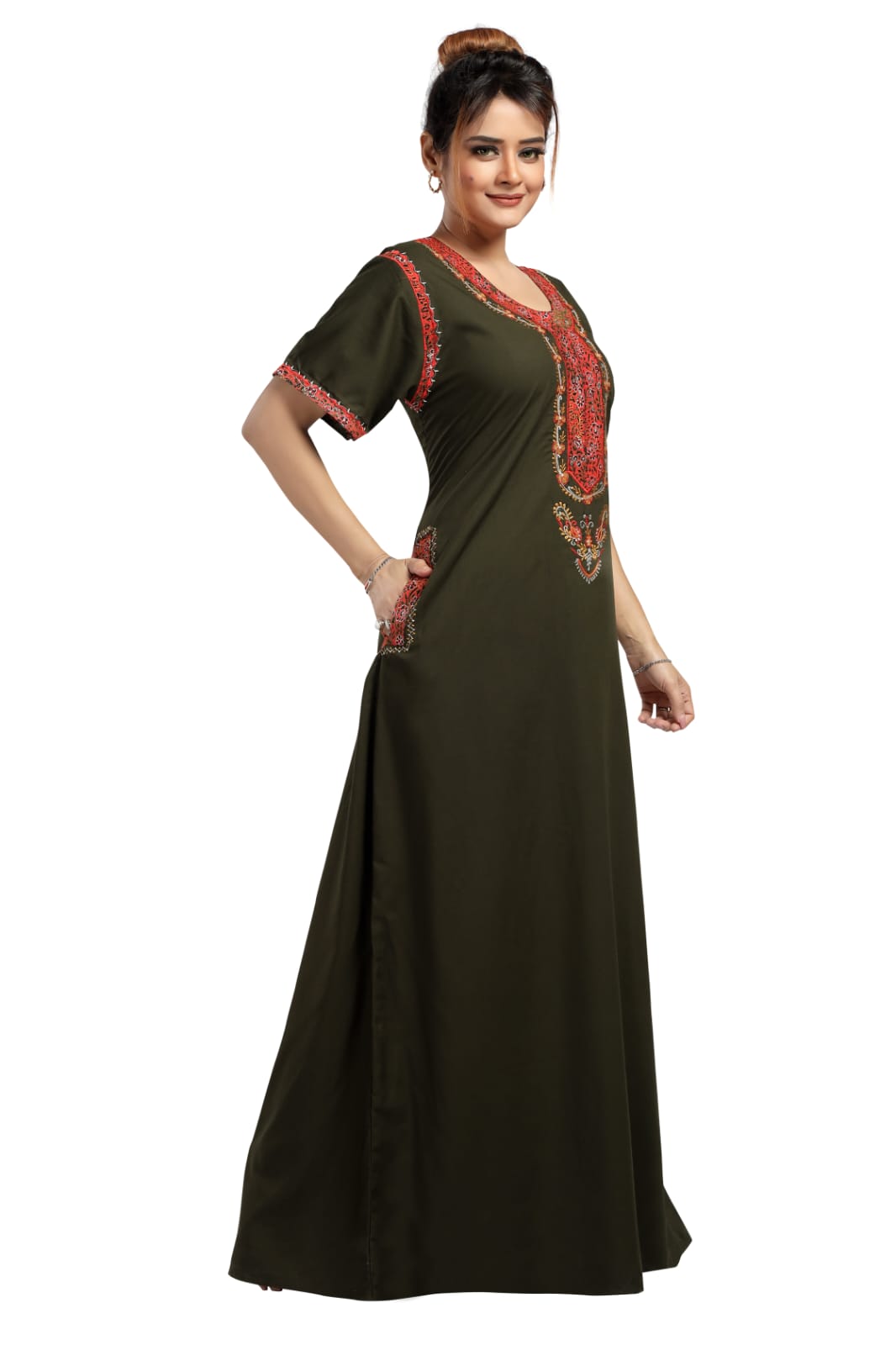BHOPALI SMALL WORK NIGHTY OLIVE GREEN