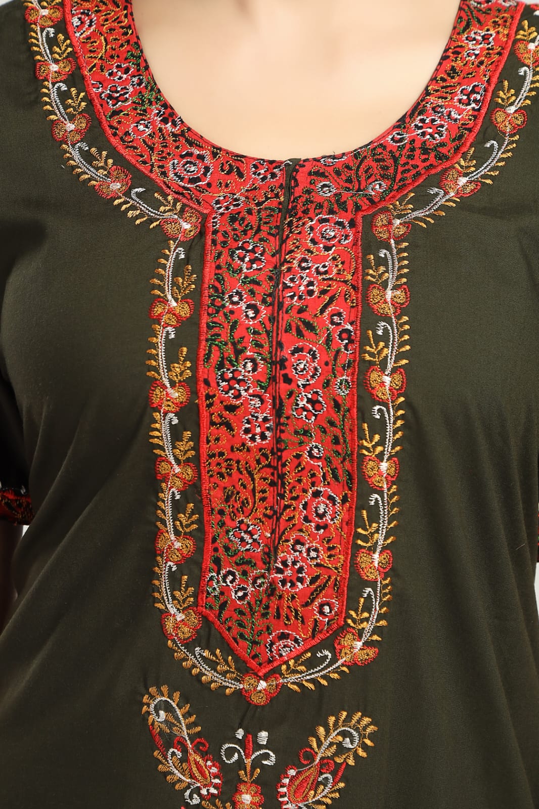 BHOPALI SMALL WORK NIGHTY OLIVE GREEN