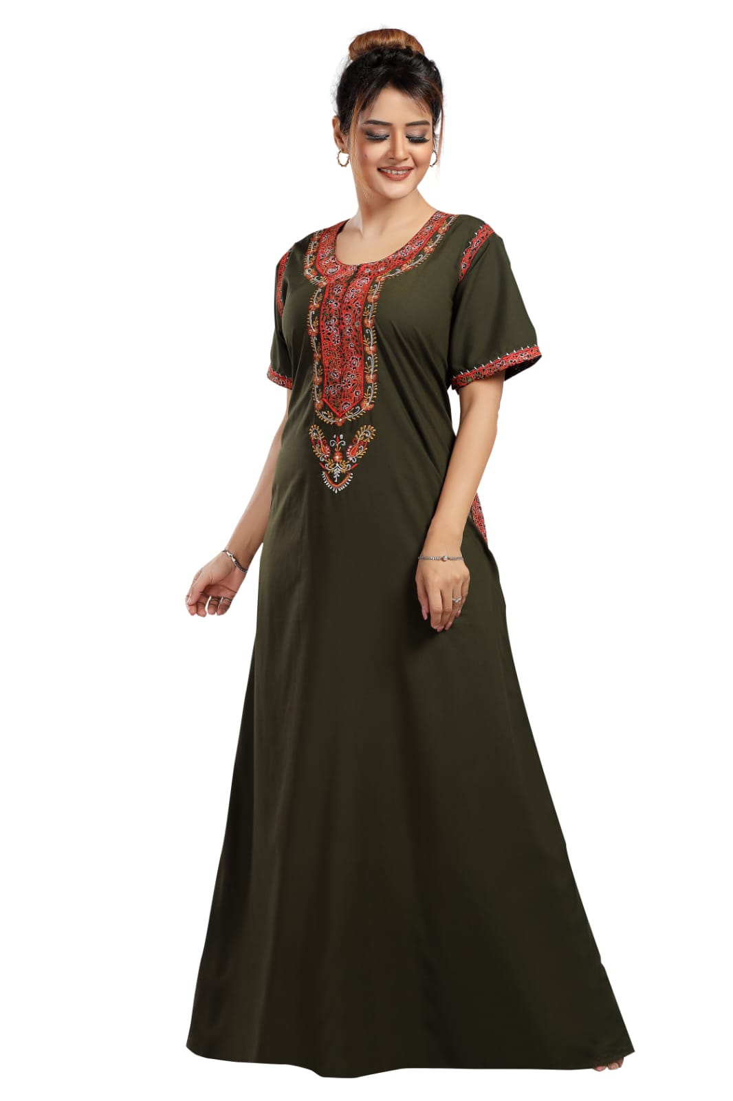 BHOPALI SMALL WORK NIGHTY OLIVE GREEN