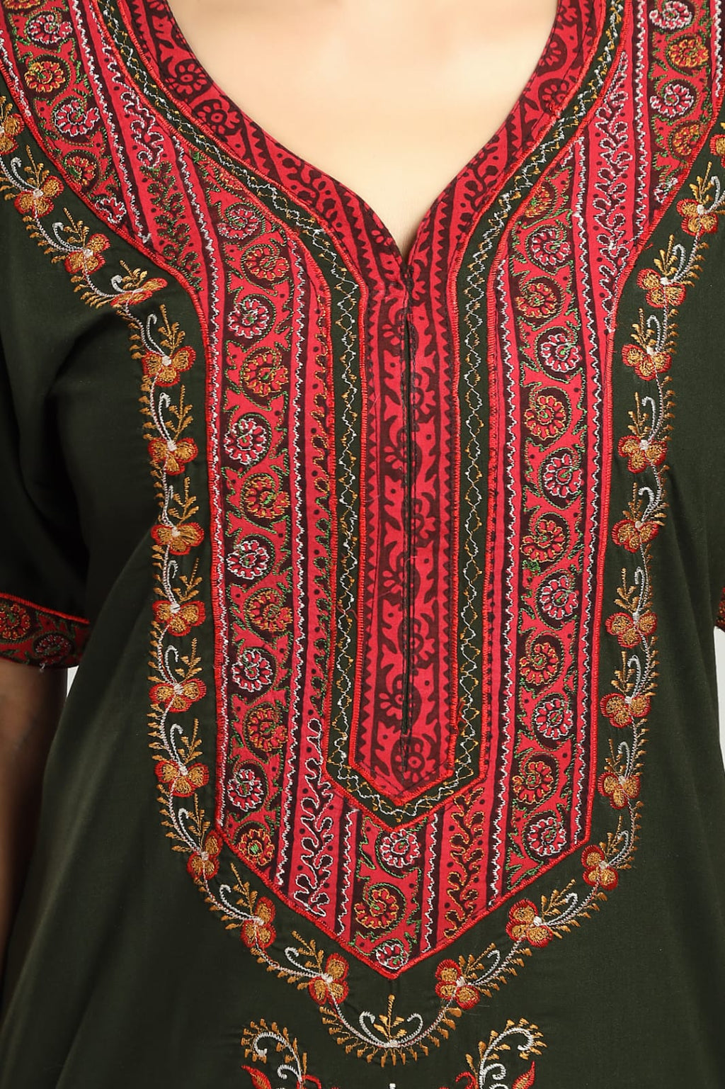BHOPALI HEAVY WORK NIGHTY OLIVE GREEN