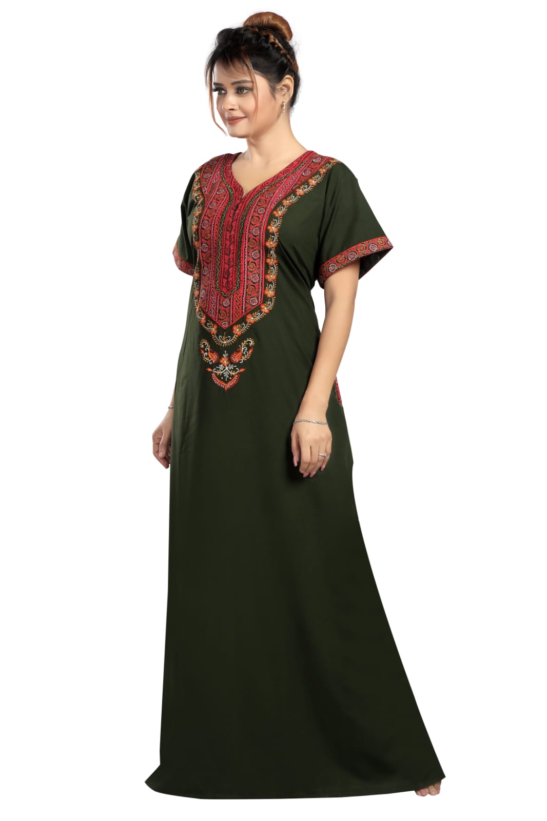 BHOPALI HEAVY WORK NIGHTY OLIVE GREEN