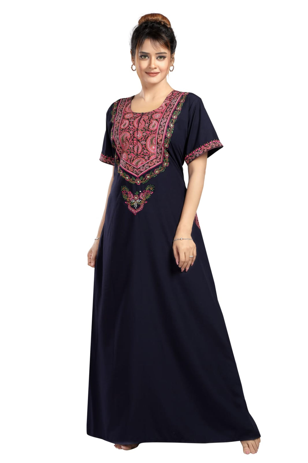 BHOPALI PEACOCK WORK NIGHTY NAVY BLUE