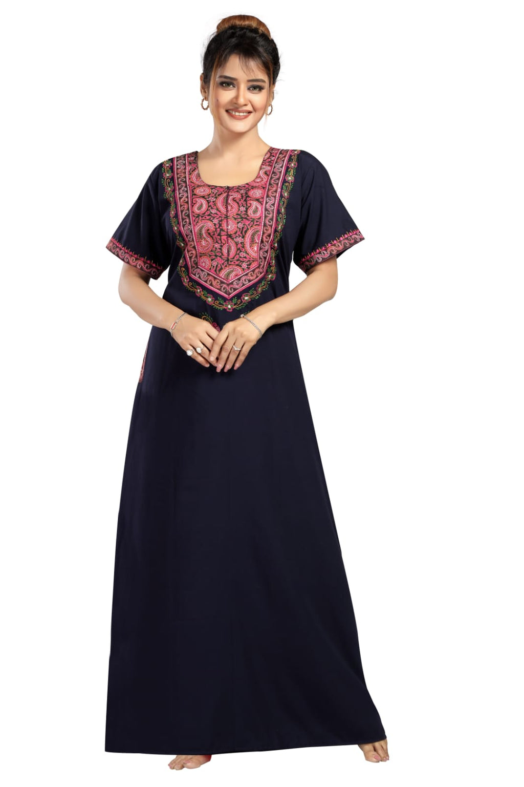 BHOPALI PEACOCK WORK NIGHTY NAVY BLUE