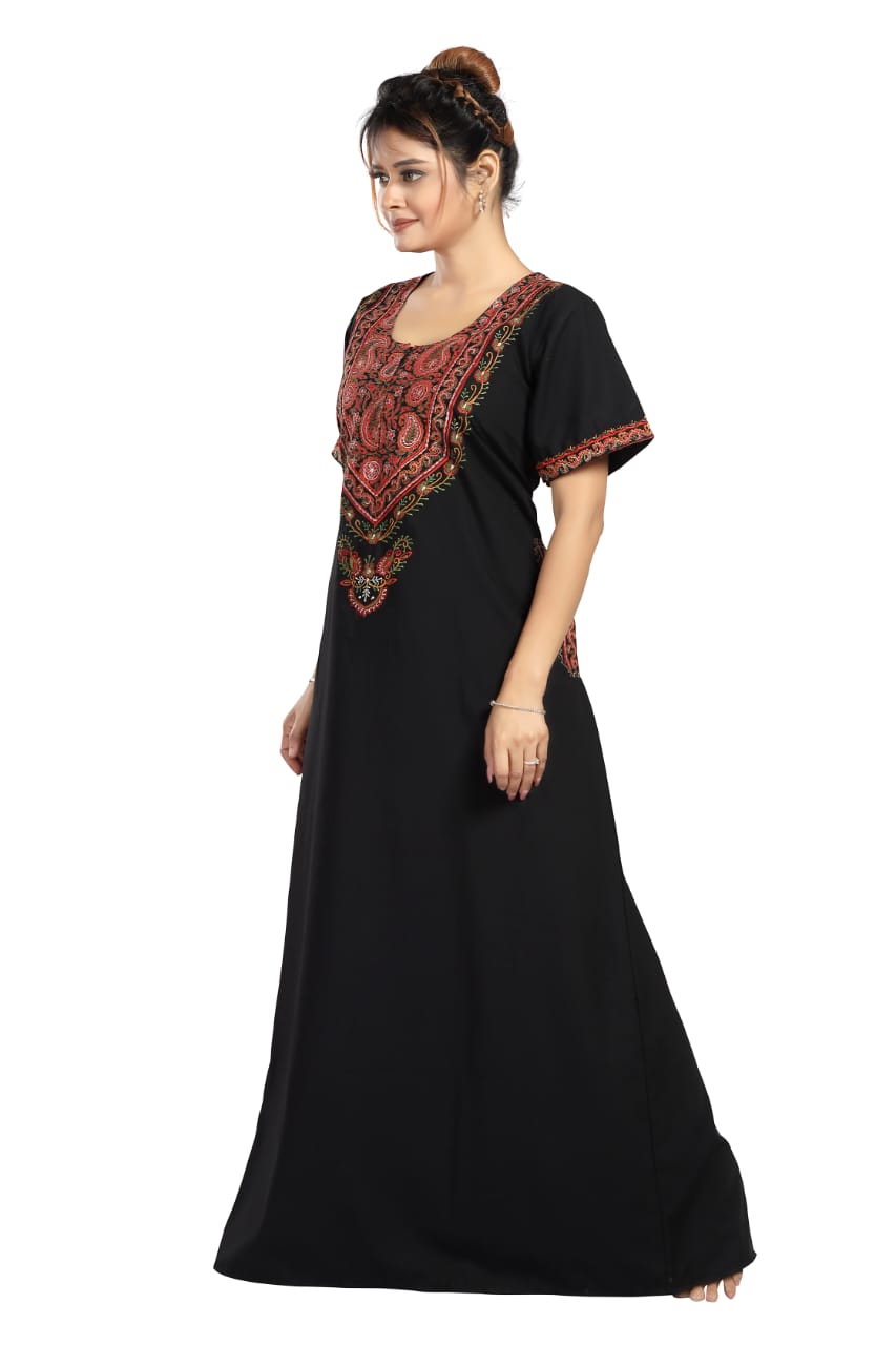 BHOPALI PEACOCK WORK NIGHTY BLACK