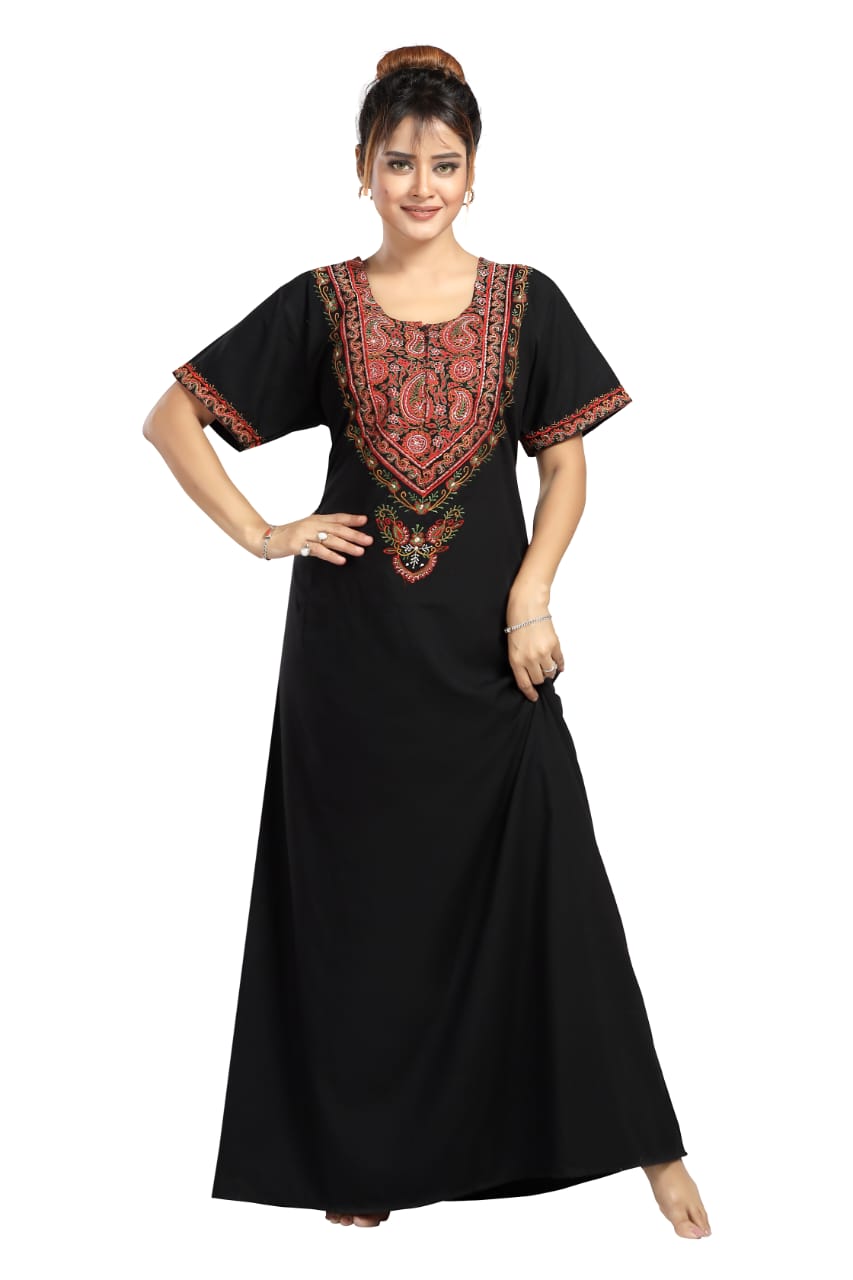 BHOPALI PEACOCK WORK NIGHTY BLACK