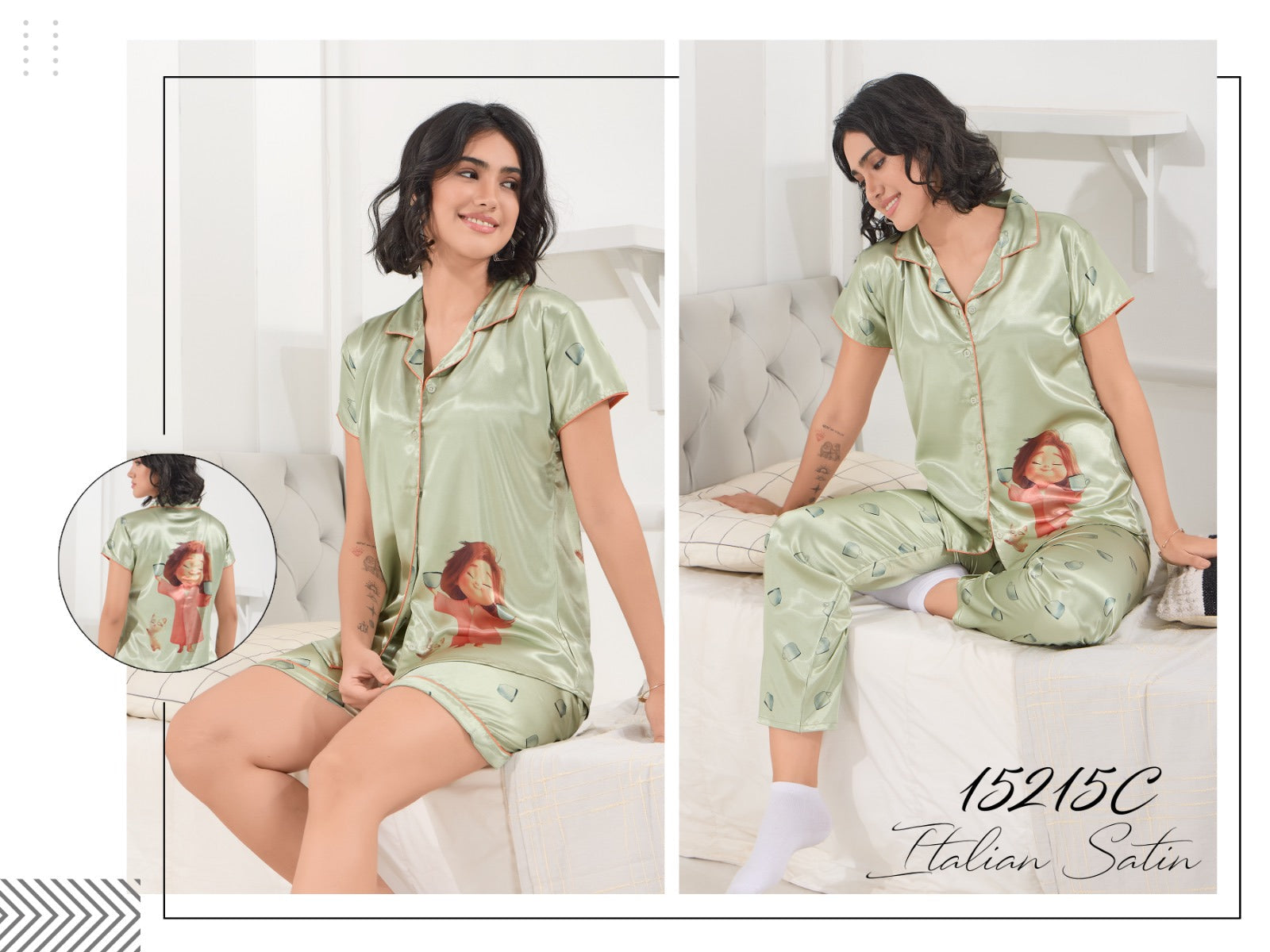 15215ML SATIN 3PIC NIGHT SUIT