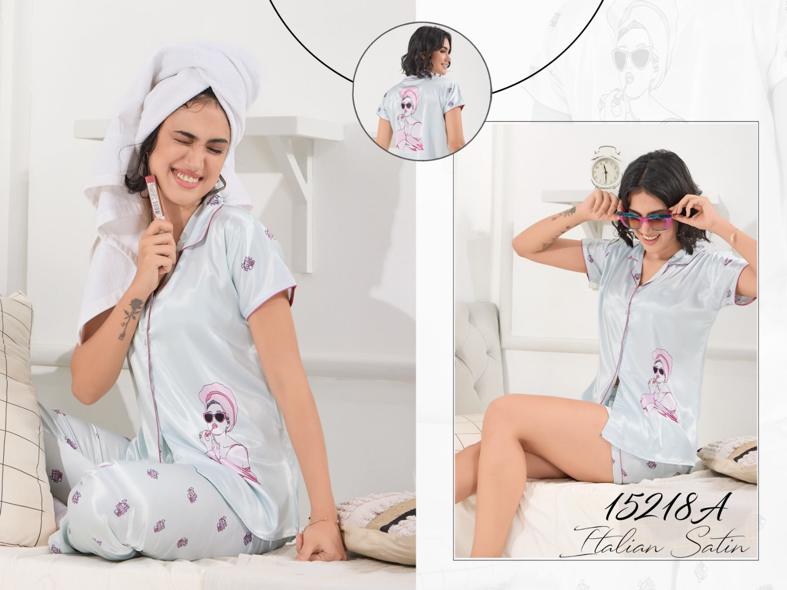 15218ml SATIN 3PIC NIGHT SUIT