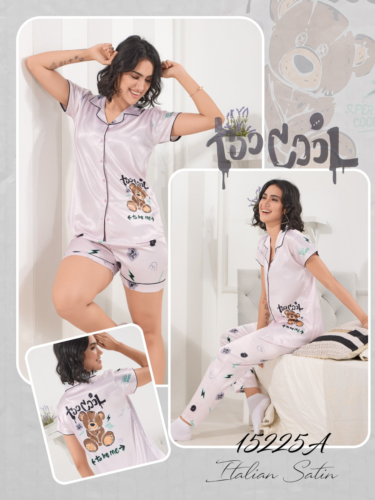 15225ML SATIN 3PIC NIGHT SUIT